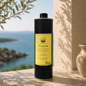Premium 1 litre THOAS extra virgin olive oil.