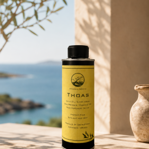 Premium THOAS extra virgin olive oil offered to guests