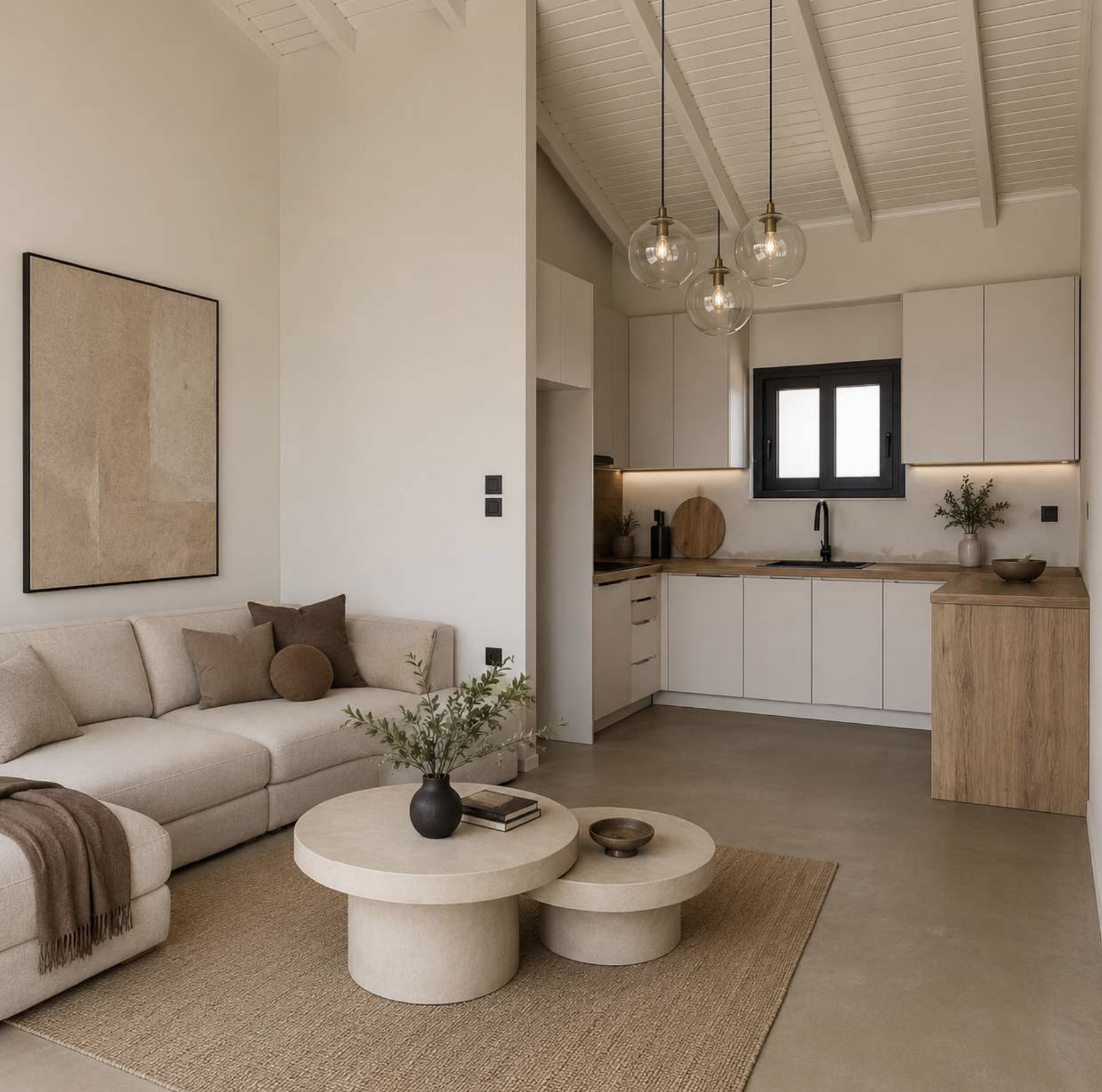 Elegant living room with modern interior at Vista Lodge Athens Riviera