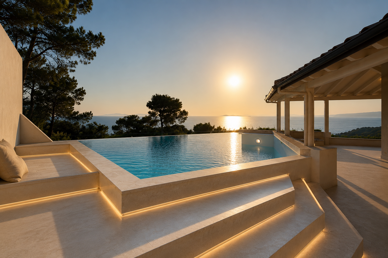 Private swimming pool at Vista Lodge luxury villa on the Athens Riviera